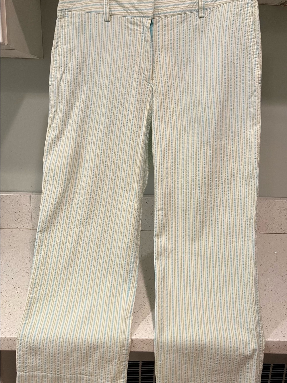 Lilly Pulitzer Seersucker Cream, light Green and Aqua Striped Cropped Pants